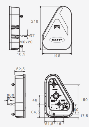 Aspock Achterlicht - Aspock Earpoint LED - links - 146x219x52,5 mm - inclusief mistlamp