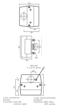 Aspock Achterlicht - Aspock Minipoint - links/rechts - 98x90x49 mm - tule aansluiting - inclusief bijbehorende bouten