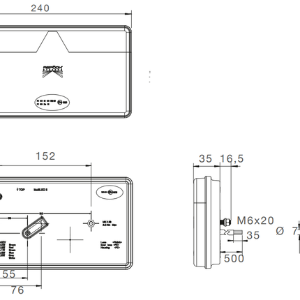 Aspock Achterlicht - Aspock MultiLED 2 - rechts - 240x140x35 mm - volledig LED - 7-polige ASS2 stekker - waterdicht