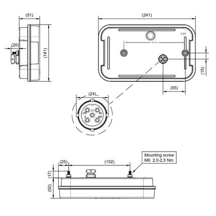 Aspock Achterlicht - Aspock MultiLED 4 - rechts - 241x141x71 mm - volledig LED - 8-polige connector