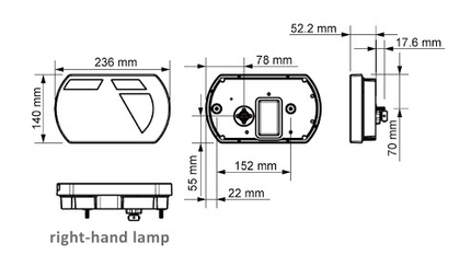 Aspock Achterlicht - Lucidity LED - rechts - 236x140x52 mm - Aspöck 8-polige connector - met ingebouwde weerstand