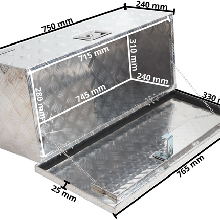 Cantonal Aluminium traanplaat disselkist/gereedschapkist/disselbak 765x330x245 mm - inbouwslot - 1,3 mm dikte