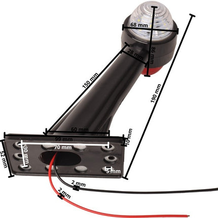 Cantonal Breedtelicht Rood/Wit licht 19 cm lang in schuine hoek - 2 stuks - links en rechts - LED