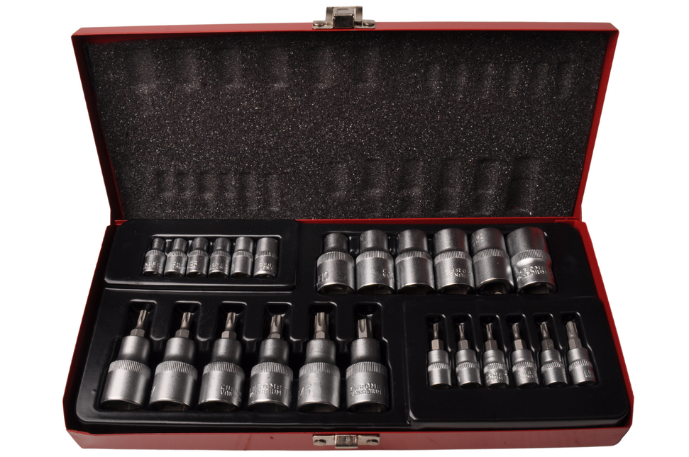 Cantonal Doppen + bitset 1/4 1/2 torx - verpakt in metalen doos - chroom vanadium kwaliteit