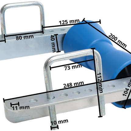 Cantonal Kielrol set - 200x104 mm - blauw - inclusief U-bouten 100x73 mm - PE