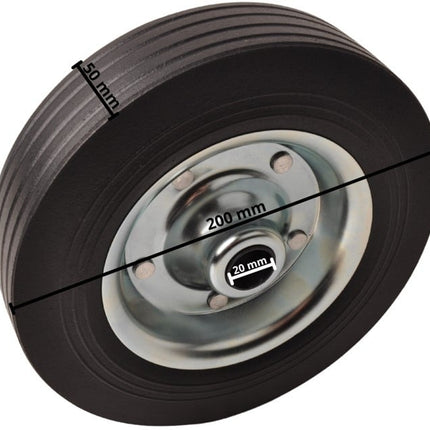 Cantonal Losse stalen velg met Hard rubberen wiel 200 x 50. Past op neuswiel met buis van 48mm doorsnee.