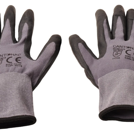 Cantonal PU werkhandschoenen set – 12 paar (24 stuks) – maat XL/10 – nylon/spandex – slijtvaste grip