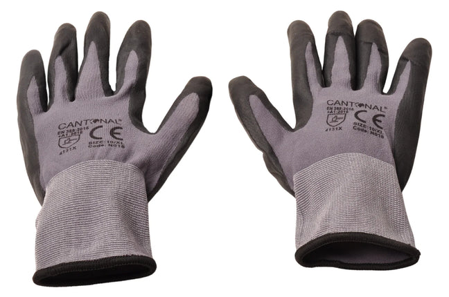 Cantonal PU werkhandschoenen set – 12 paar (24 stuks) – maat XL/10 – nylon/spandex – slijtvaste grip