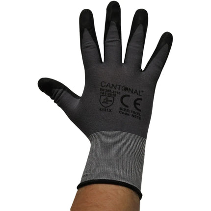 Cantonal PU werkhandschoenen set – 12 paar (24 stuks) – maat XL/10 – nylon/spandex – slijtvaste grip