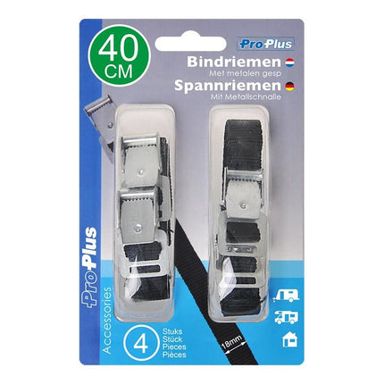 Cantonal Set van 4 sjorbanden / bindriemen 40x1,8cm - zwart - voor fietsdrager