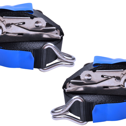 Cantonal Spanband set van 2 stuks zwart 570x2,5 cm (400 kg) - met RVS haak en ratel