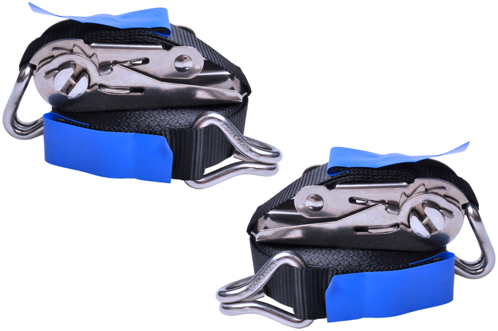 Cantonal Spanband set van 2 stuks zwart 570x2,5 cm (400 kg) - met RVS haak en ratel