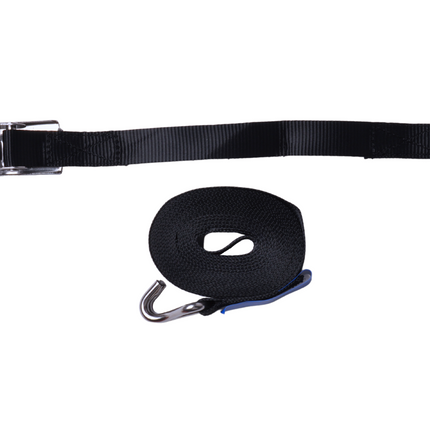 Cantonal Spanband set van 2 stuks zwart 570x2,5 cm (400 kg) - met RVS haak en ratel