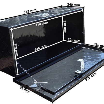 Cantonal Traanplaat aluminium disselkist/gereedschapkist/disselbak 765x330x245 mm - inclusief geïntegreerd slot - 2,5 mm dik materiaal