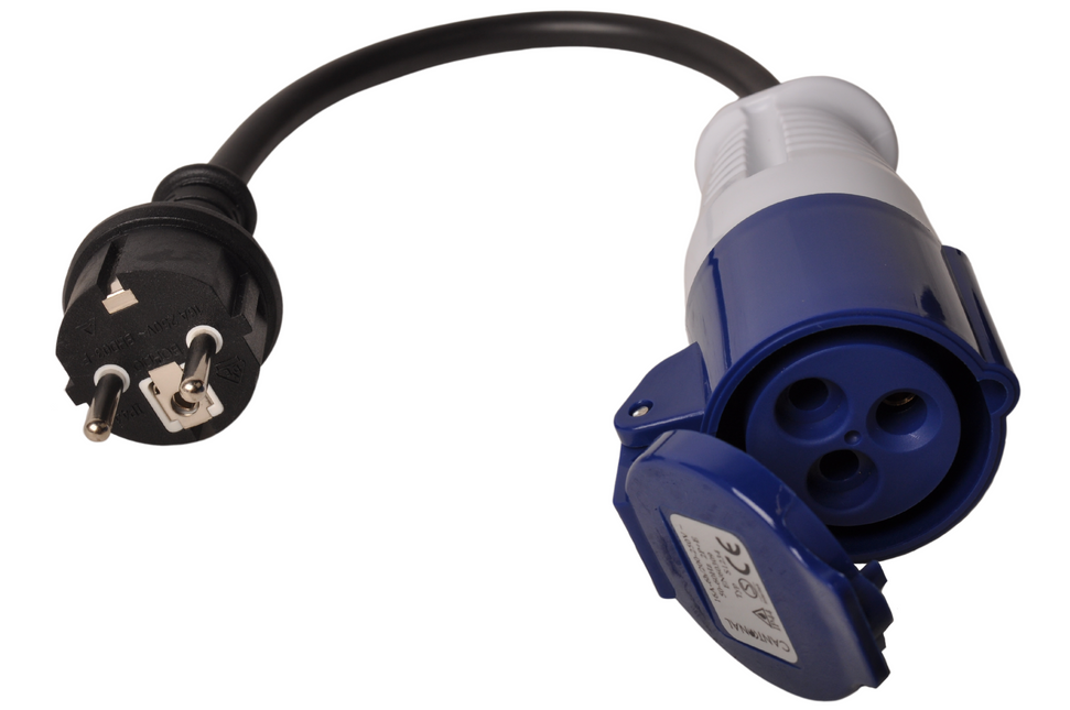 Cantonal Verloopkabel 23 cm van schuko naar CEE contrastekker