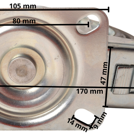 Cantonal Zwenkwiel met rem - 100 kg - totale hoogte: 150 mm