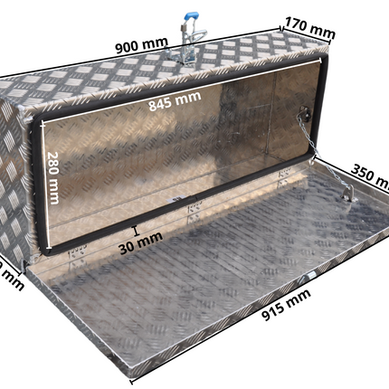 De Haan DE HAAN BOX H - 900x380x190 mm - waterdichte en stofdichte aluminium traanplaat disselbak - voorzien van vlinderslot of spansluiting