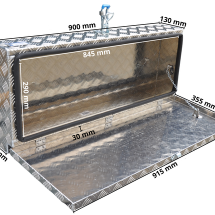 De Haan De Haan Box HAV/HAS - 900x380x150 mm - waterdichte en stofdichte aluminium traanplaat disselbak - voorzien van vlinderslot of spansluiting