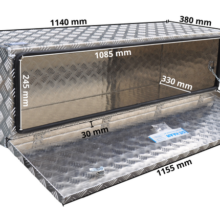 De Haan DE HAAN BOX HUW - 1140x340x400 mm aluminium traanplaat disselbak - voorzien van vlinderslot