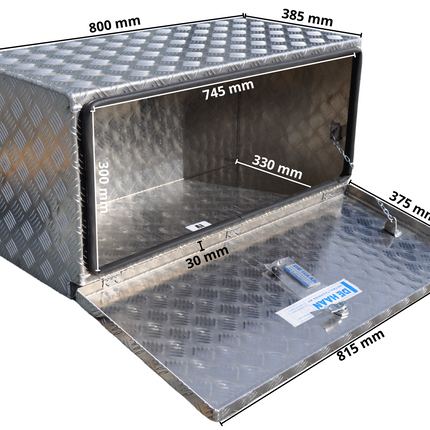 De Haan DE HAAN BOX I - 800x400x400 mm - waterdichte en stofdichte aluminium traanplaat disselbak - voorzien van vlinderslot, spansluiting of t-sluiting