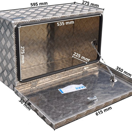 De Haan DE HAAN BOX M - 600x380x295 mm - waterdichte en stofdichte aluminium traanplaat disselbak - voorzien van vlinderslot, spansluiting of t-sluiting