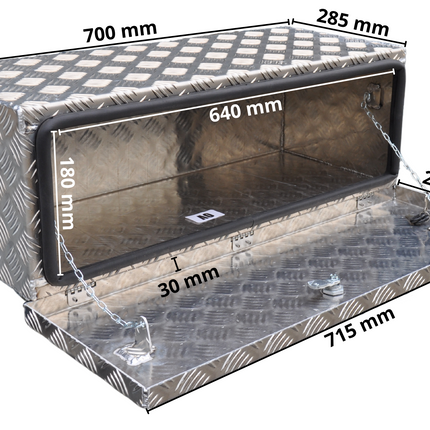 De Haan DE HAAN BOX O - 700x240x300 mm - waterdichte en stofdichte aluminium traanplaat disselbak - voorzien van vlinderslot of t-sluiting