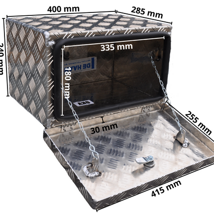 De Haan DE HAAN BOX OK - 400x240x300 mm - waterdichte en stofdichte aluminium traanplaat disselbak - voorzien van vlinderslot of t-sluiting