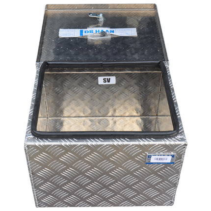 De Haan DE HAAN BOX S - waterdichte en stofdichte aluminium traanplaat disselbak 400x380x295 mm - voorzien van vlinderslot of spansluiting