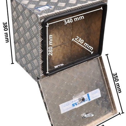 De Haan DE HAAN BOX S - waterdichte en stofdichte aluminium traanplaat disselbak 400x380x295 mm - voorzien van vlinderslot of spansluiting