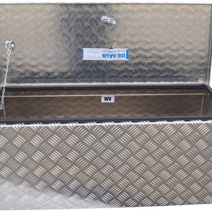 De Haan DE HAAN BOX W - 900x380x380 mm - waterdichte en stofdichte aluminium traanplaat disselkist - voorzien van vlinderslot, spansluiting of t-sluiting