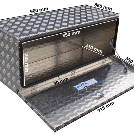 De Haan DE HAAN BOX W - 900x380x380 mm - waterdichte en stofdichte aluminium traanplaat disselkist - voorzien van vlinderslot, spansluiting of t-sluiting