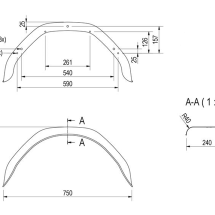 De Haan Metalen spatbord 14/15 inch - 750x240x350 mm - omtrek 1150 mm