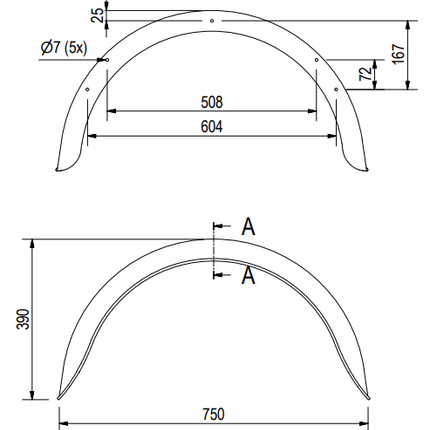 De Haan Metalen spatbord 14/15 inch - 750x240x390 mm - omtrek 1210 mm