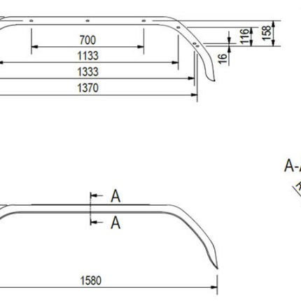 De Haan Origineel Anssems tandem spatbord metaal - 1580x230x400 mm - bakwagen