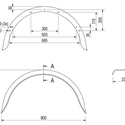 De Haan Origineel spatbord metaal 14/15 inch - 800x220x415 mm - omtrek 1285 mm