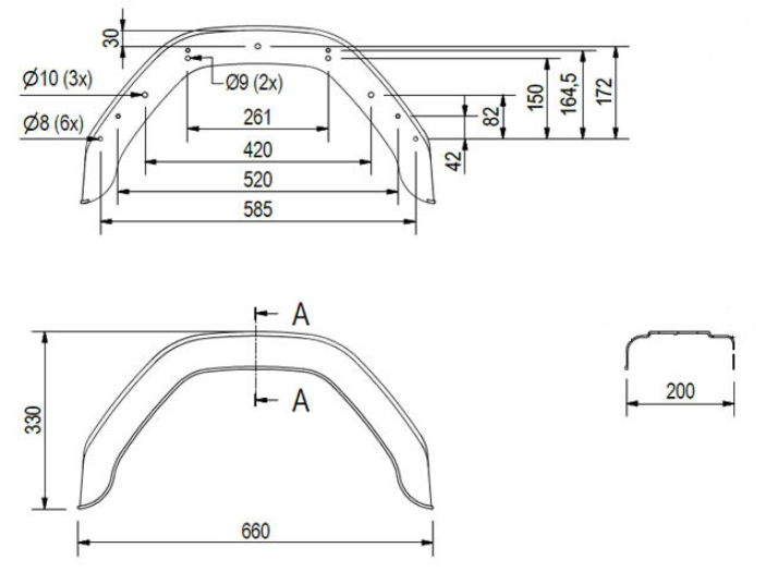 De Haan Originele Stema kunststof spatbord 10/12 inch - 660x200x330 mm - omtrek 1040 mm