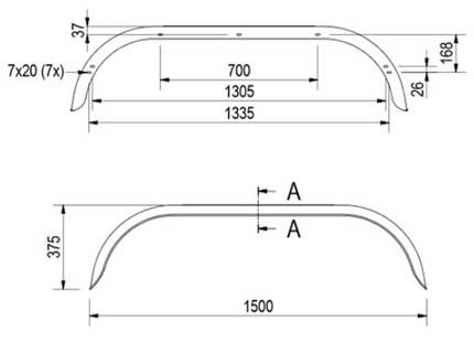 De Haan Tandem spatbord metaal - 1500x200x375 mm - omtrek 1920 mm