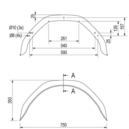 Hapert Origineel Hapert spatbord metaal 13/14/15 inch - 750x220x350 mm - omtrek 1150 mm