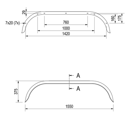 Hapert Origineel Hapert tandem spatbord metaal - 1550x220x375 mm - omtrek 2040 mm