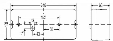 Hella Achterlicht - Hella - 4 kamer - rechts - 246x108x66 mm - vlakstekker aansluiting - met achteruitrijlicht
