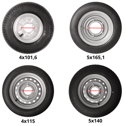 Kenda Compleet aanhanger wiel - 155/80R13 - zwarte velg - steekmaat: 4x100 - draagvermogen: 500 kg - naafdiameter: 57 mm