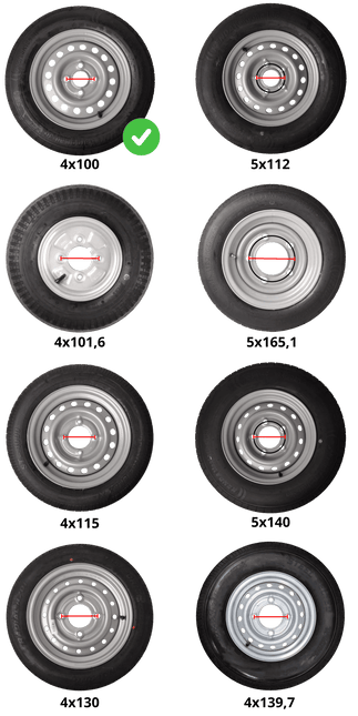 Kenda Compleet aanhanger wiel - 155/80R13 - zwarte velg - steekmaat: 4x100 - draagvermogen: 500 kg - naafdiameter: 57 mm