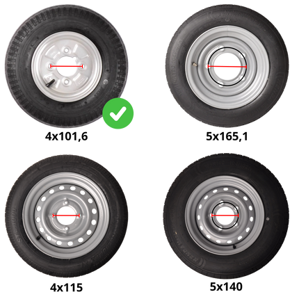 Kenda Compleet aanhanger wiel - 4.00-8 - vetnippel uitsparing - steekmaat: 4x101,6 - draagvermogen: 335 kg - naafdiameter: 67 mm - 6PR