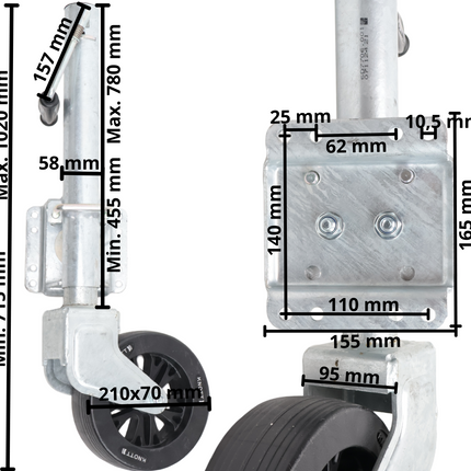 Knott Draaibaar neuswiel - 60 mm - draagvermogen: 550 kg - zijslinger