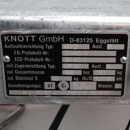 Knott Knott oplooprem aanhanger - KRV30BGF - maximaal trekvermogen: 3000 kg - aansluiting koker: 80 mm