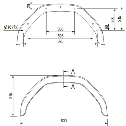 Saris Origineel Saris/Henra kunststof spatbord 13/14/15 inch - 800x240x380 mm - omtrek 1235 mm
