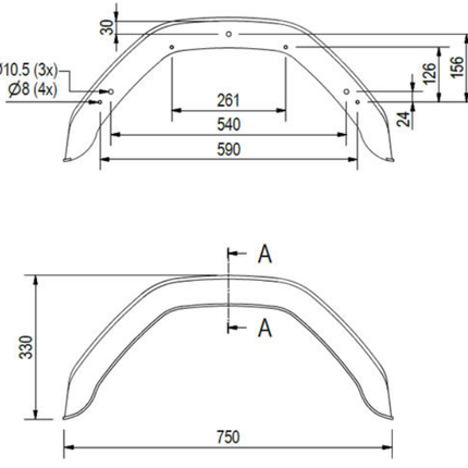 Saris Saris/Henra kunststof spatbord 14 inch - 750x220x330 mm - omtrek 1120 mm - geschikt voor Saris/Henra bakwagens