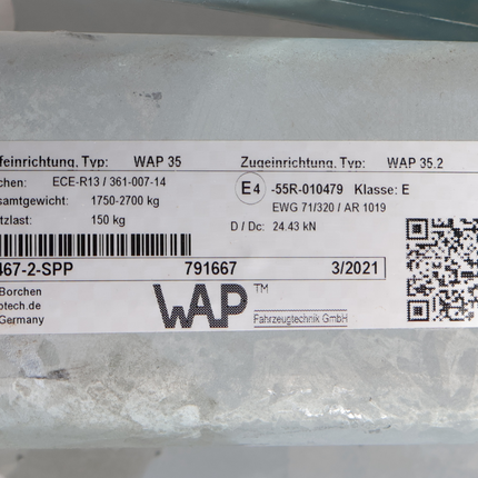 WAP Peitz oplooprem aanhanger - WAP 35 - trekvermogen: 1750 > 2700 kg - incl. neuswielconsole