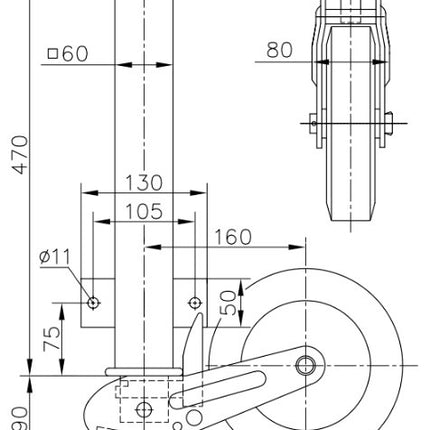 Winterhoff Opklapbaar Winterhoff neuswiel - 60 mm - draagvermogen: 250 kg - premium kwaliteit